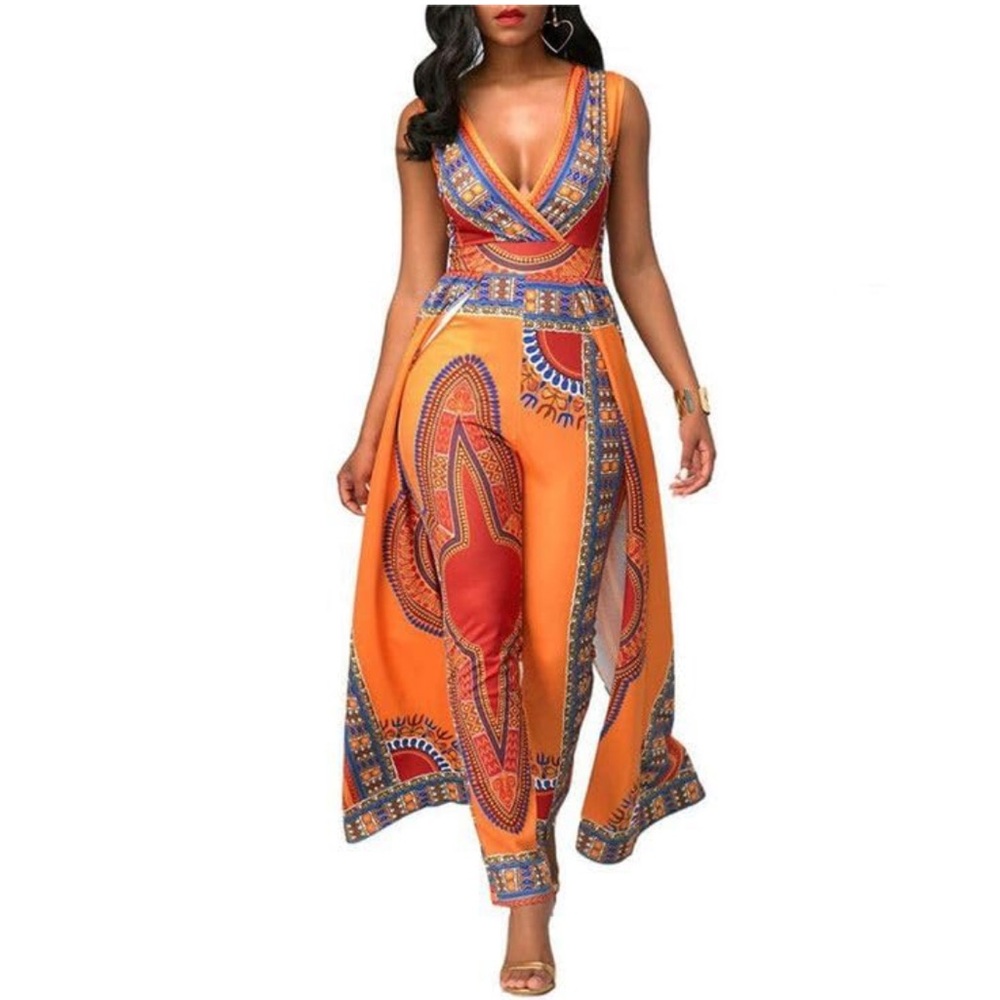 Orange Patterned Jumpsuit